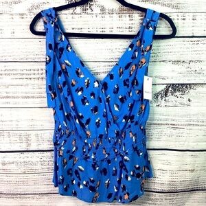 NEW ELODIE SIZE S TOP BLUE‎ SUMMER BLOUSE JAGUAR PRINT